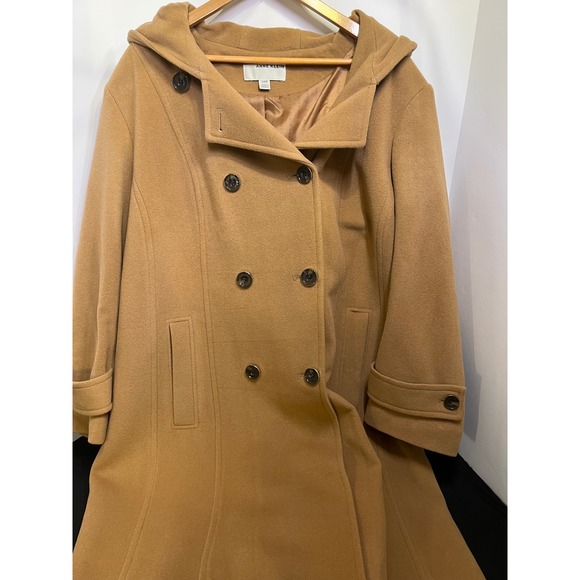 Anne Klein Jackets & Blazers - Anne Klein Womens Camel Wool Cashmere Blend Hooded Double Breasted Coat 24W